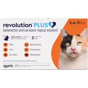 Revolution Plus Topical Solution for Cats, 5.6-11 lbs, (Orange Box), 6 Doses (6-mos. supply)